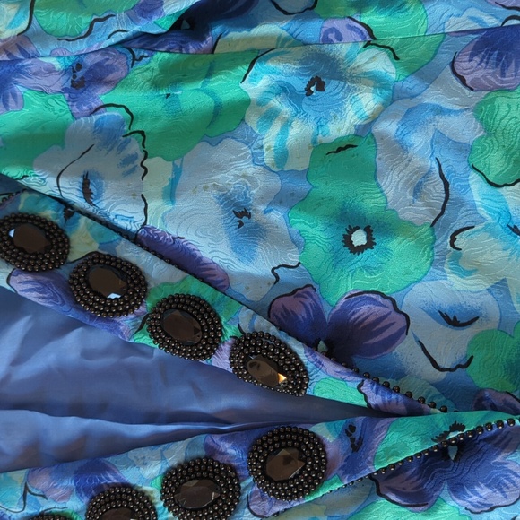 Vintage 80's 90's patterned teal and blue silk blazer - Picture 5 of 7